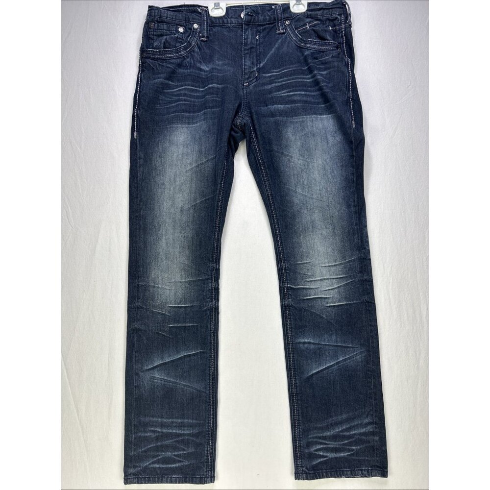 Affliction Jeans Gage Men’s Size 38 X 34 Dark Wash Blue Denim Whiskered